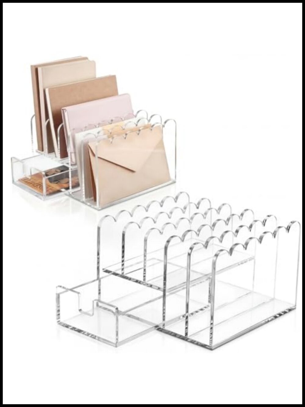 Acrylic Mail Organizer with Drawer 5 Compartment Scalloped Desk File Sorter